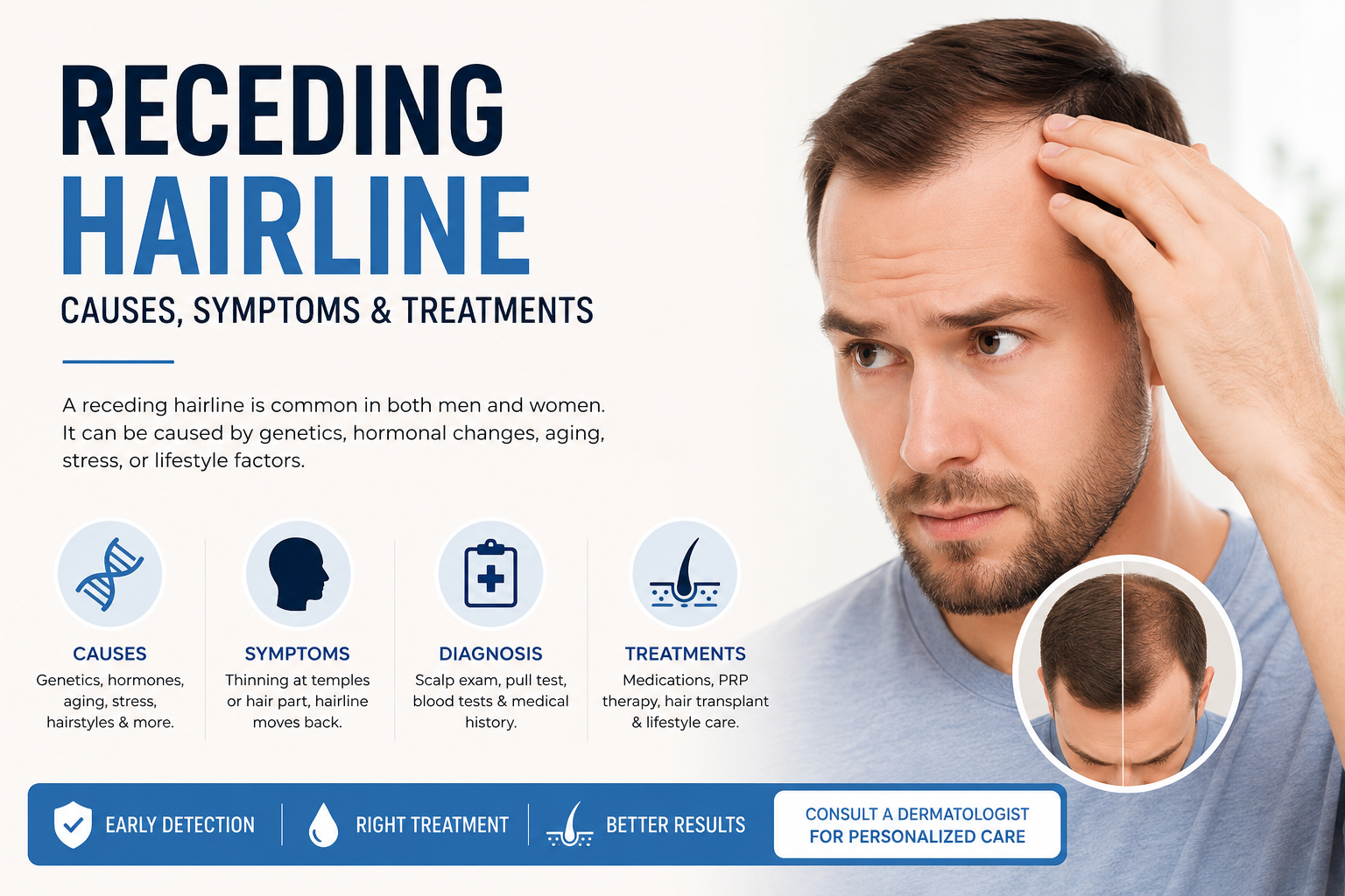 Receding Hairline: Causes, Symptoms, Treatments & Prevention (2026 Guide)
